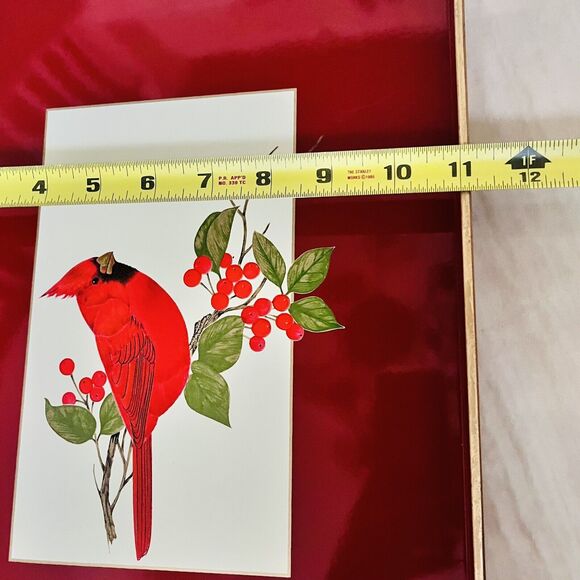 Vintage Otagiri Lacquerware Red Cardinal Berries Christmas Tray  w/Handles Japan - Picture 10 of 11